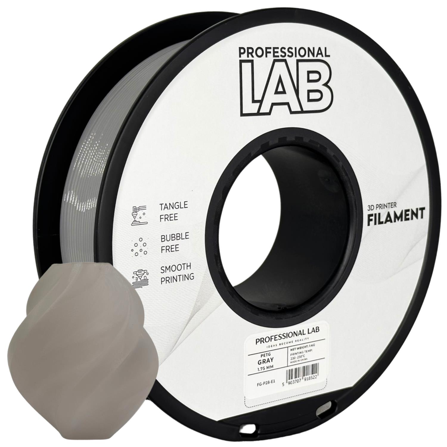 Professional Lab 3D filament PETG, 1,75 mm, 1 kg – šedá (Gray)