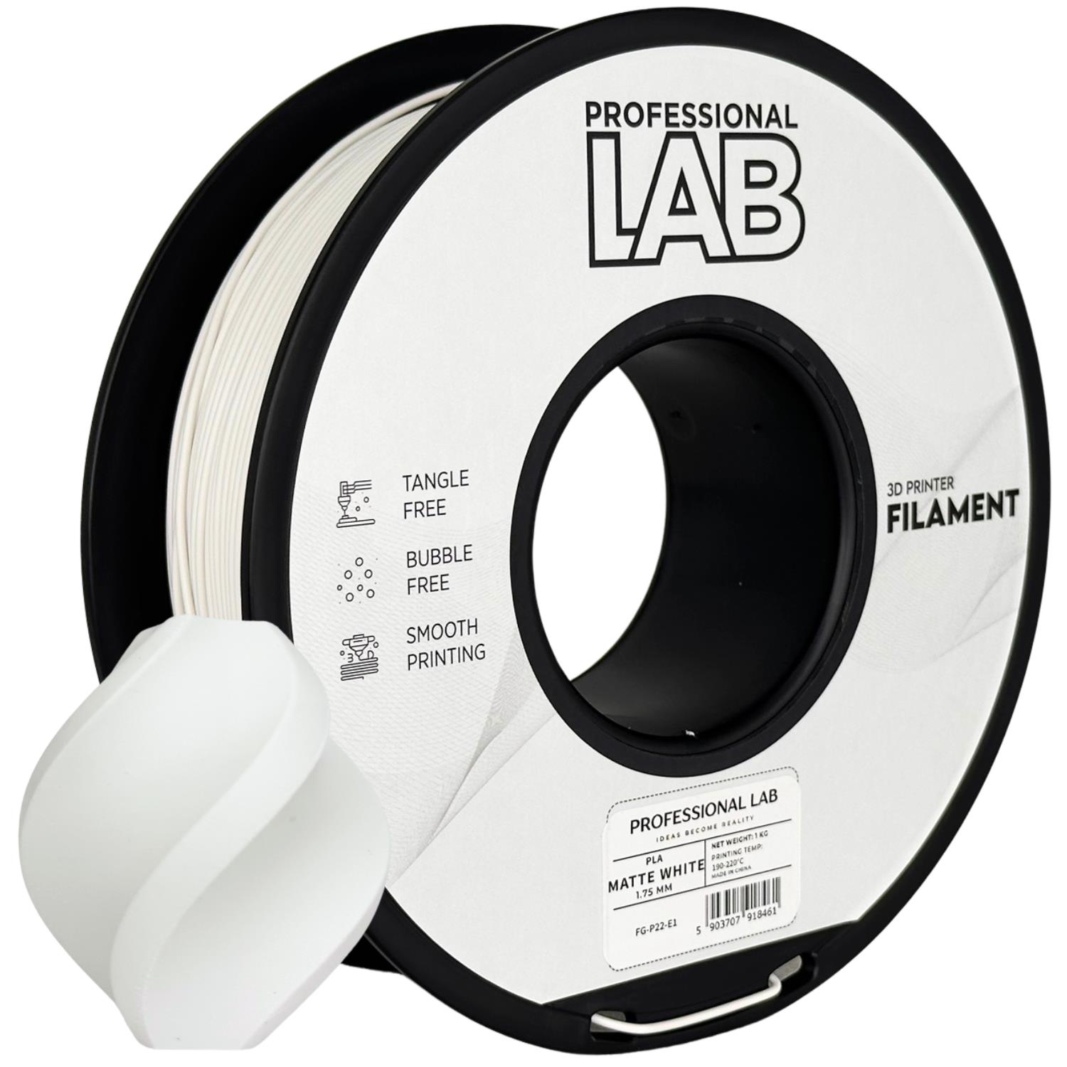 Professional Lab 3D filament PLA Matte, 1,75 mm, 1 kg – matná bílá (Matte White)
