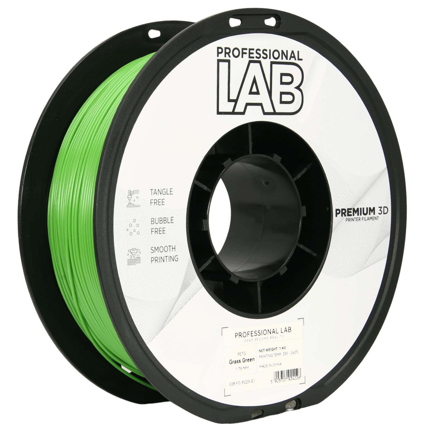 Professional Lab 3D filament PETG, 1,75 mm, 1 kg – trávově zelená (Grass Green)